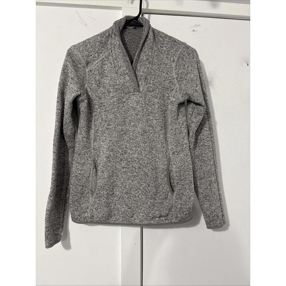 Eddie Bauer Womens Outdoor Fleece Lined Sweater Jacket Gray Kangaroo Pocket Smal